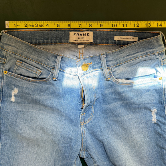 Frame Le Skinny de Jeanne Crop Jeans Womens 30 Everglade Blue Distressed Stretch - Picture 7 of 9